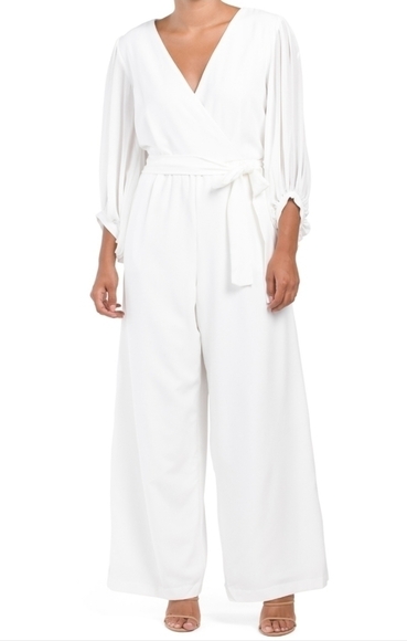 DONNA Ricco Long Sleeve Belted Wrap Jumpsuit - Picture 1 of 14